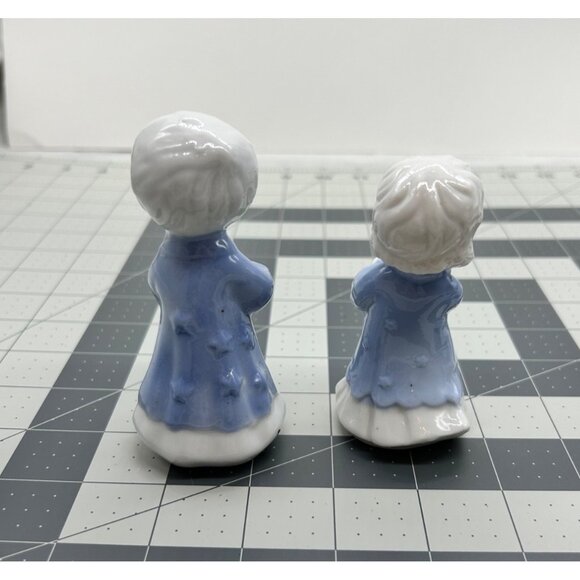 Set of Glazed Ceramic Girl and Boy Blue White Caroler Candle Holders - Picture 3 of 6